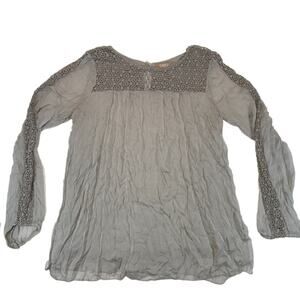 Carla Conti Made in Italy 100% Silk Crochet Peasant Blouse Gray Women's M